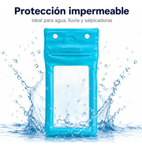 Estuche Impermeable Sumergible Para Celular Playa Piscina Azul Con Cordon Pantalla Tactil Funciona Bajo El Agua Hasta 6.9 Pulgadas — foto 5
