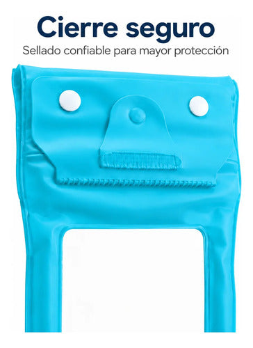 Estuche Impermeable Sumergible Para Celular Playa Piscina Azul Con Cordon Pantalla Tactil Funciona Bajo El Agua Hasta 6.9 Pulgadas — foto 4