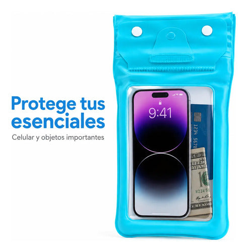 Estuche Impermeable Sumergible Para Celular Playa Piscina Azul Con Cordon Pantalla Tactil Funciona Bajo El Agua Hasta 6.9 Pulgadas — foto 2