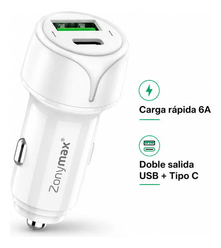 Cargador Carro Zonymax 6A Usb-c Doble Puerto Carga Rapida — foto 7