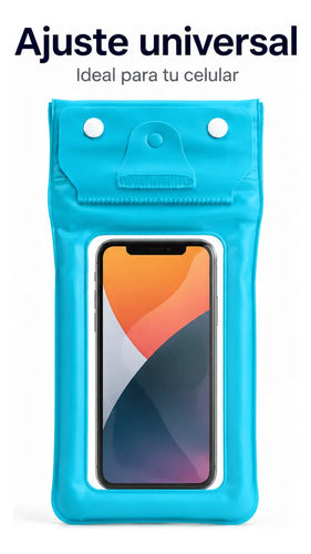 Estuche Impermeable Sumergible Para Celular Playa Piscina Azul Con Cordon Pantalla Tactil Funciona Bajo El Agua Hasta 6.9 Pulgadas — foto 7