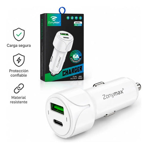 Cargador Carro Zonymax 6A Usb-c Doble Puerto Carga Rapida — foto 4