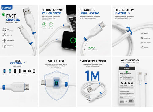 Cable Usb Micro Usb V8 Carga Rapida Datos 1 Metro Reforzado