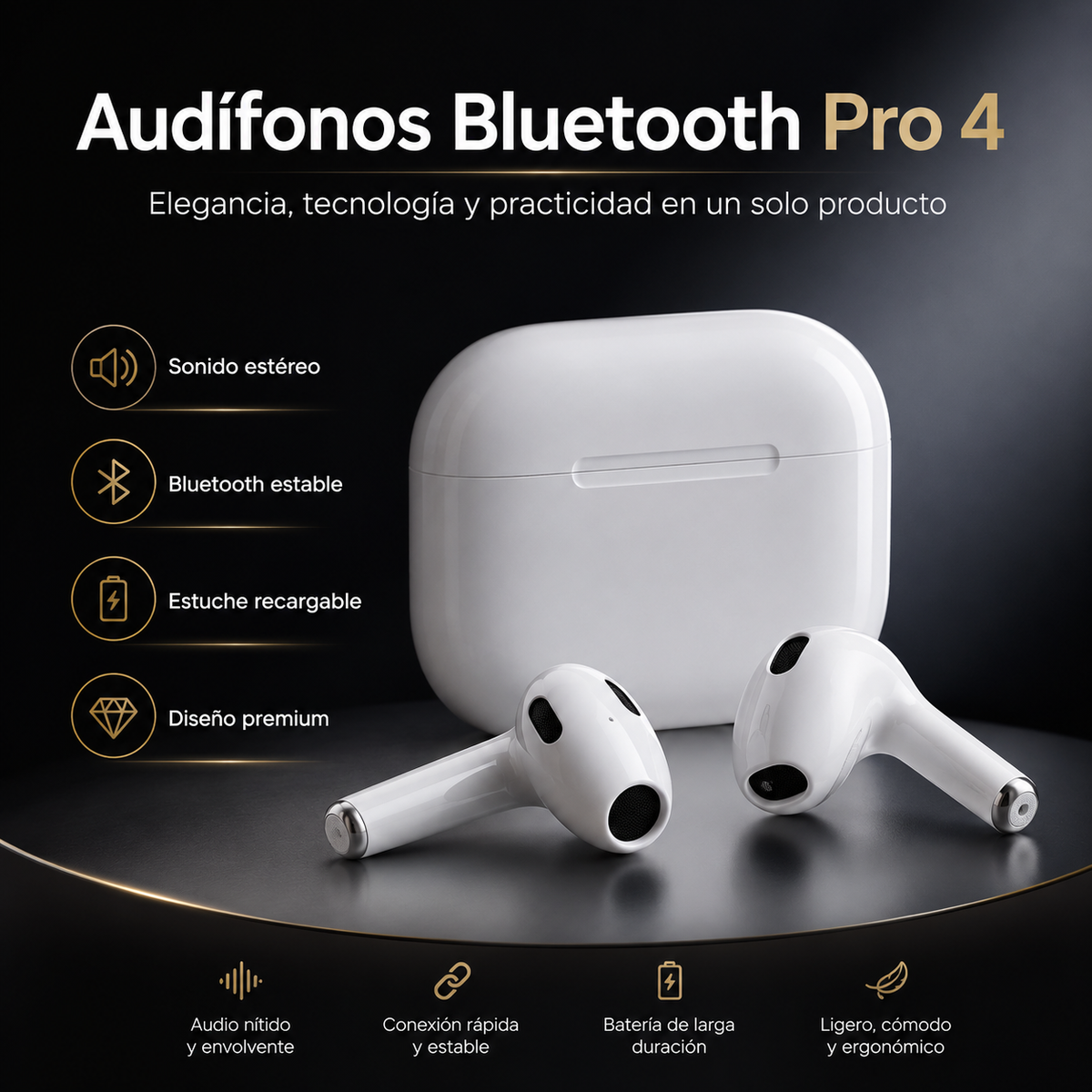 Audífonos Bluetooth Pro 4 In-Ear con Estuche de Carga