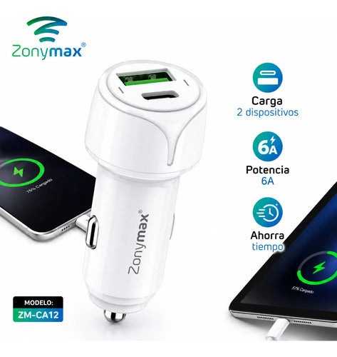 Cargador Carro Zonymax 6A Usb-c Doble Puerto Carga Rapida — foto 8