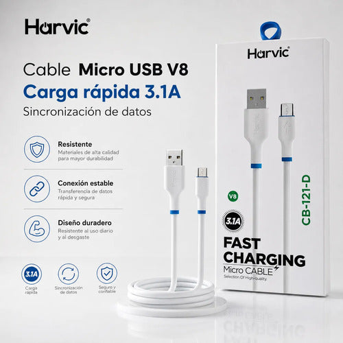 Cable Usb Micro Usb V8 Carga Rapida Datos 1 Metro Reforzado