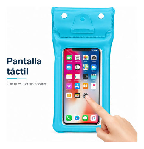 Estuche Impermeable Sumergible Para Celular Playa Piscina Azul Con Cordon Pantalla Tactil Funciona Bajo El Agua Hasta 6.9 Pulgadas — foto 3