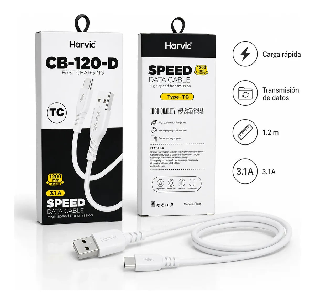 Cable Usb Tipo C Carga Rapida Datos 1 Metro Reforzado Malla